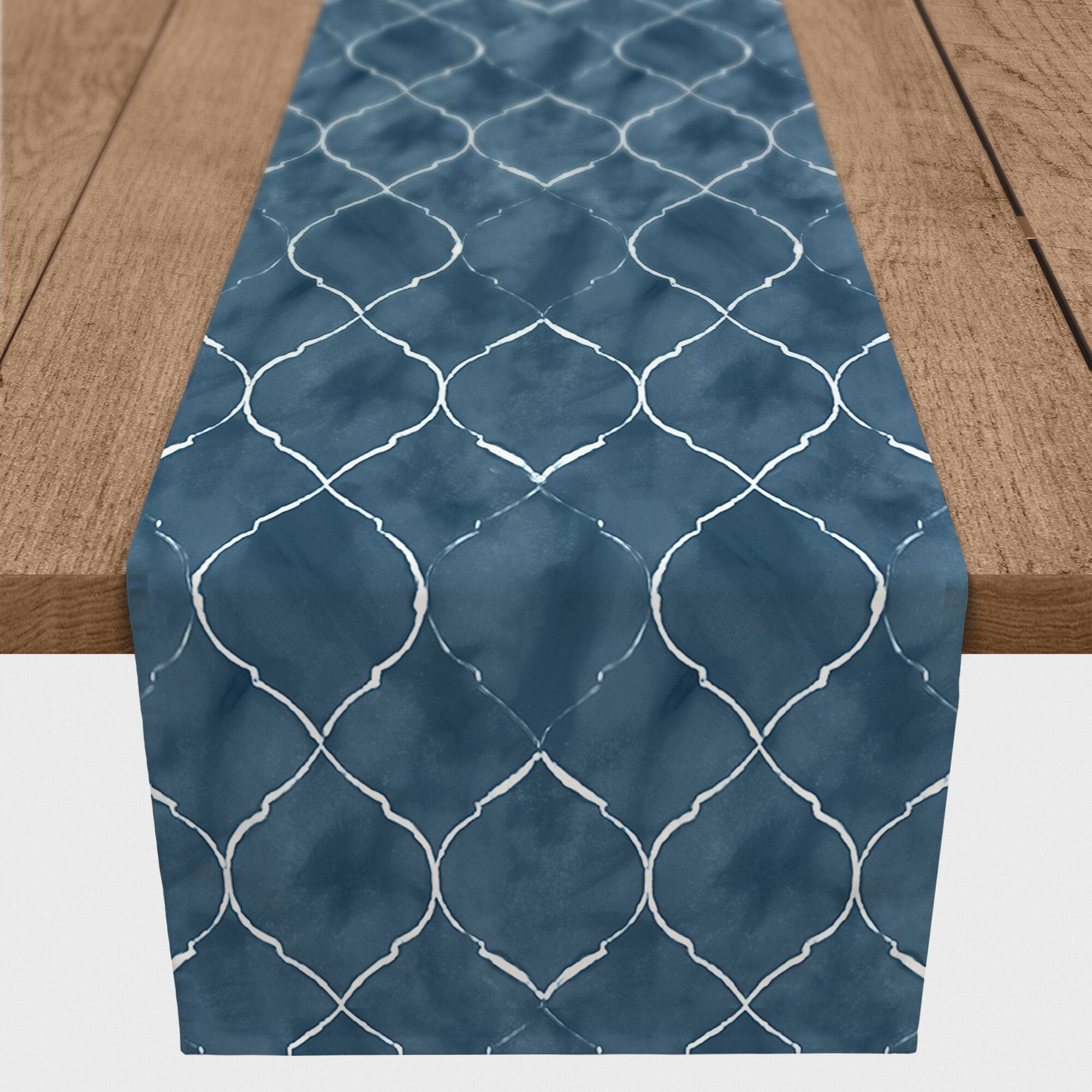 72" Blue Ogee Pattern Cotton Twill Runner